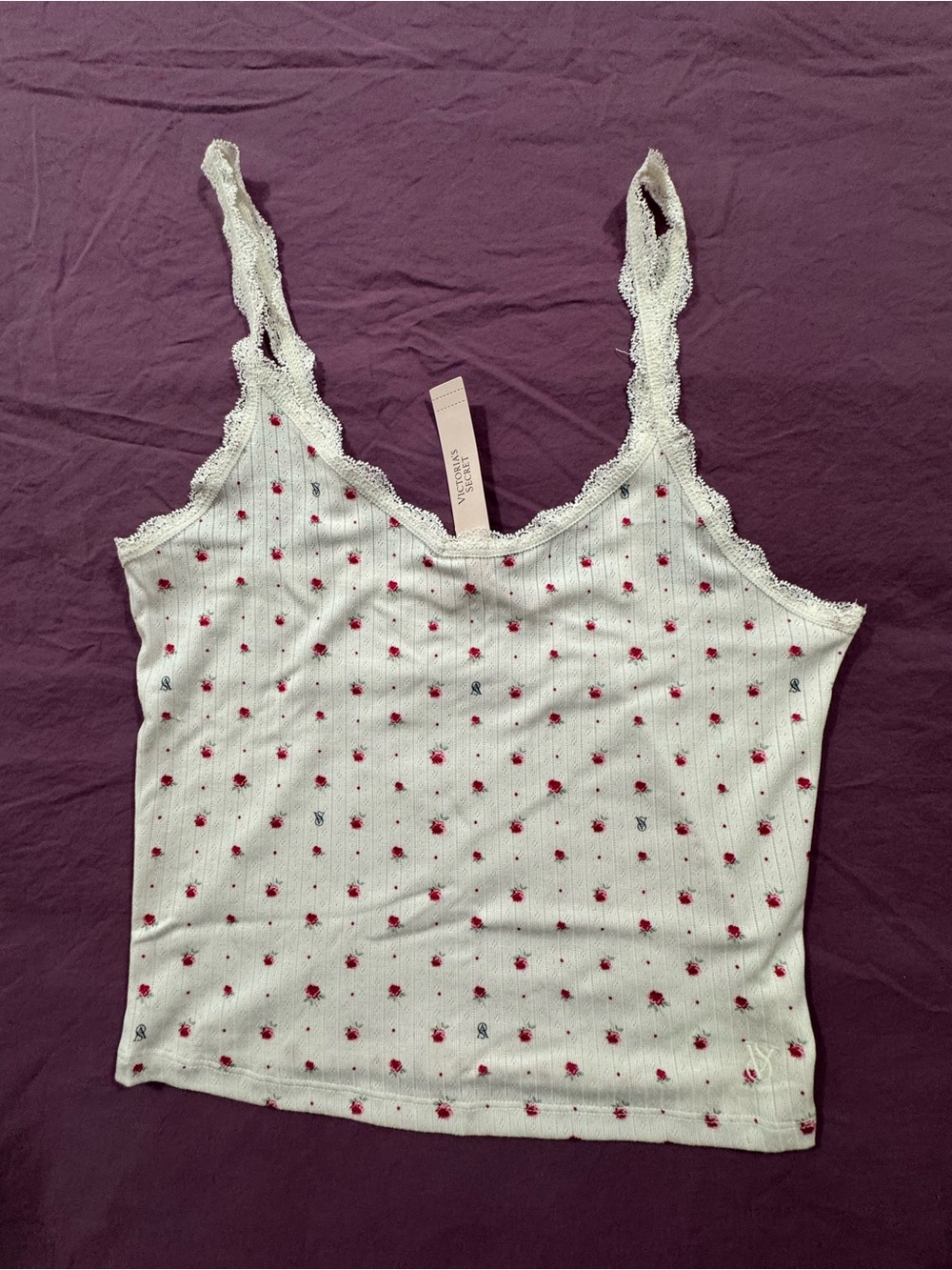 NWT Victoria's Secret Pointelle Lace Cami Top Rose Print - Size S
